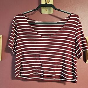 SHEIN Maroon and White Striped Crop Top